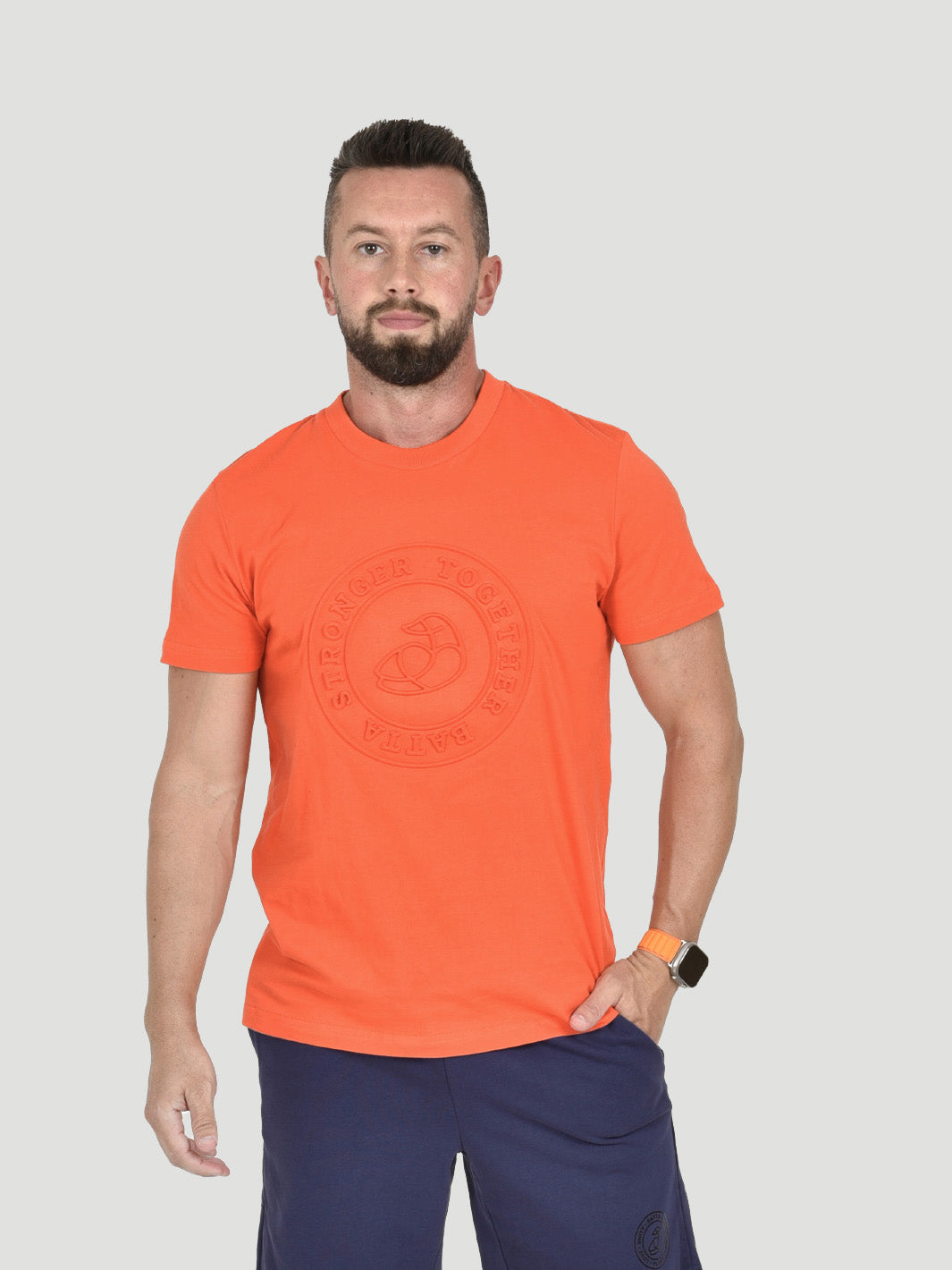 Men Cotton T- Shirt Embossed Stronger Together