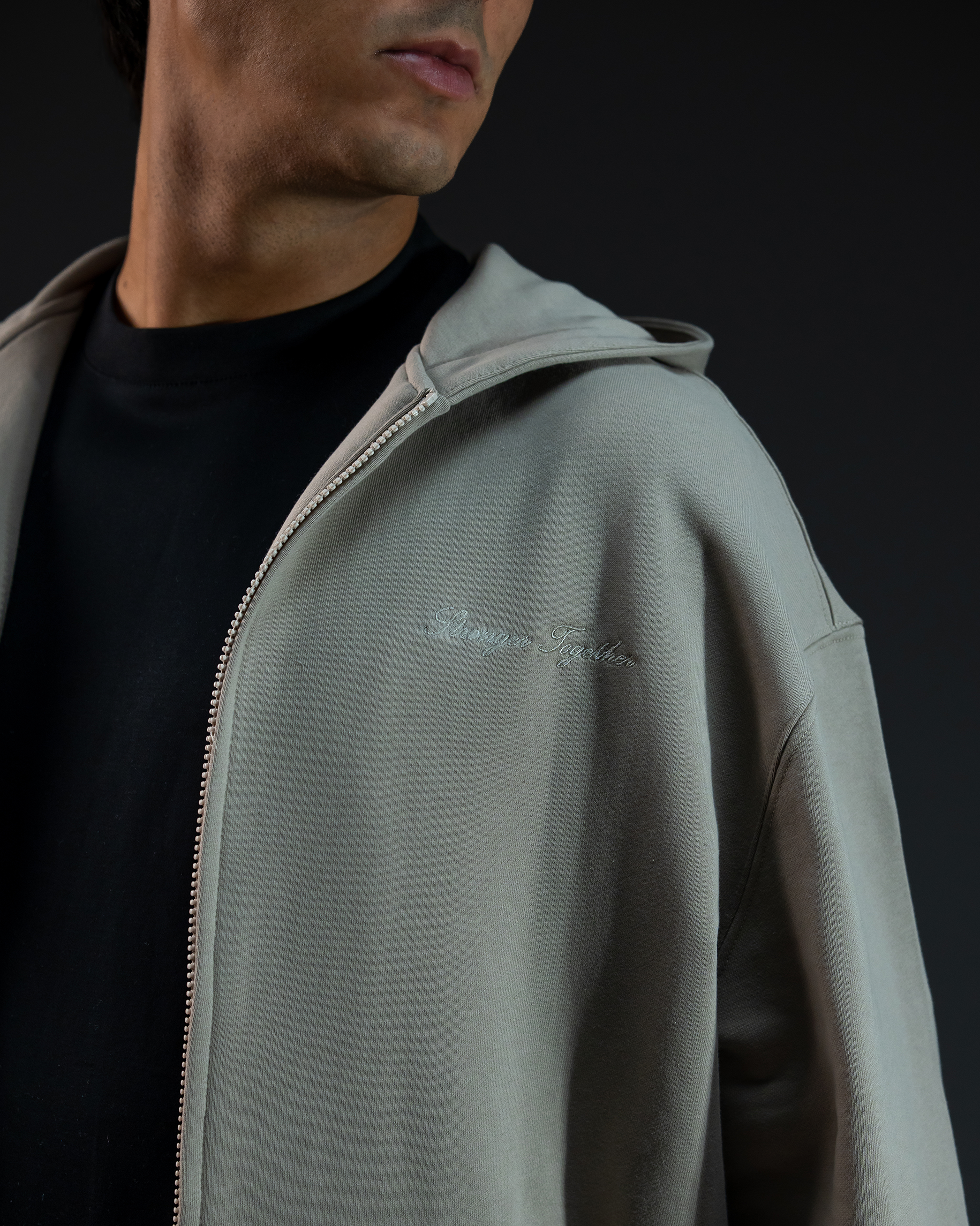 Embroidered Classic Full Zip Men Hoodie