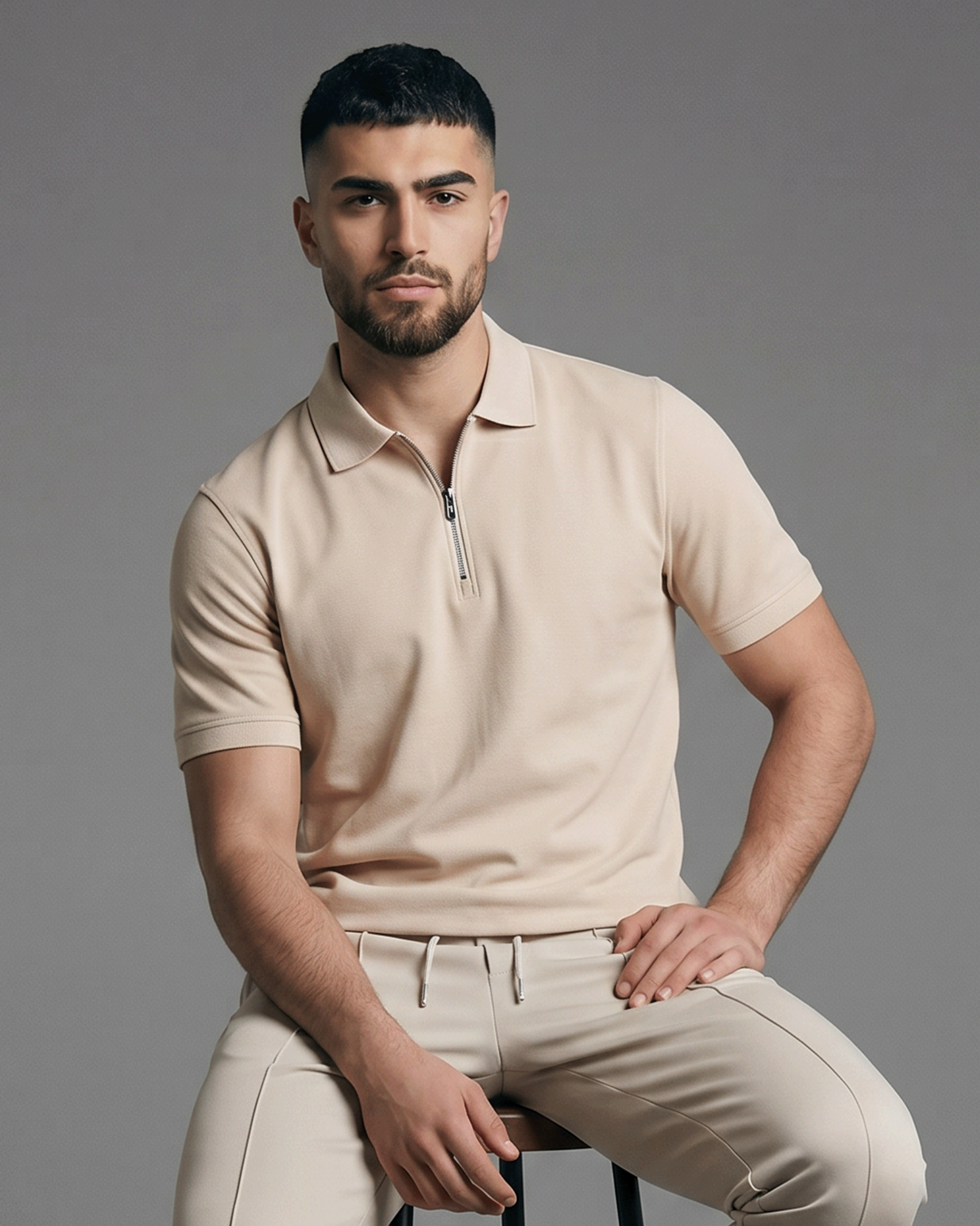 Half-Zip Textured Polo Shirt