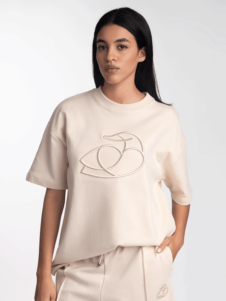 ADOS Women Cotton T Shirt with 3D Embroidery