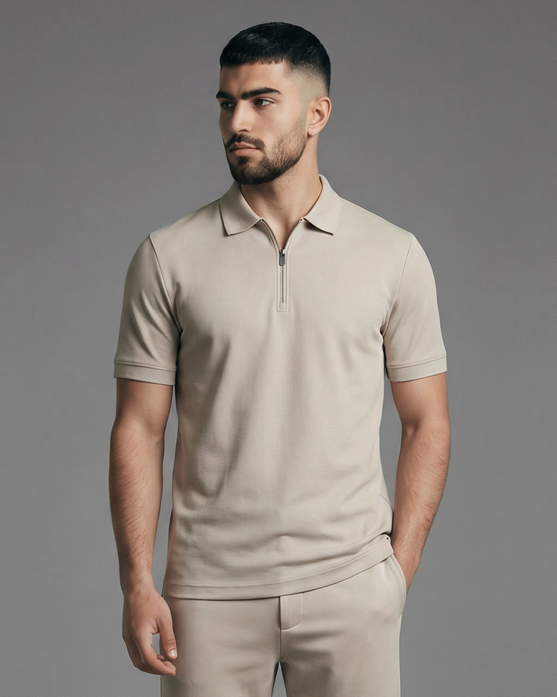 Half-Zip Textured Polo Shirt