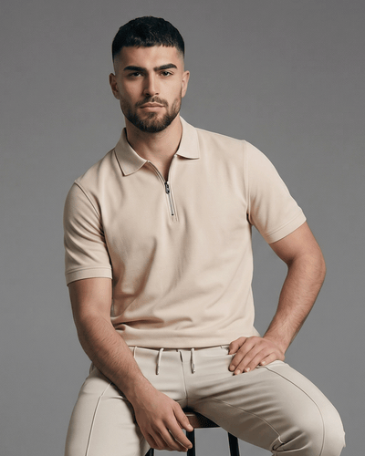 Half-Zip Textured Polo Shirt