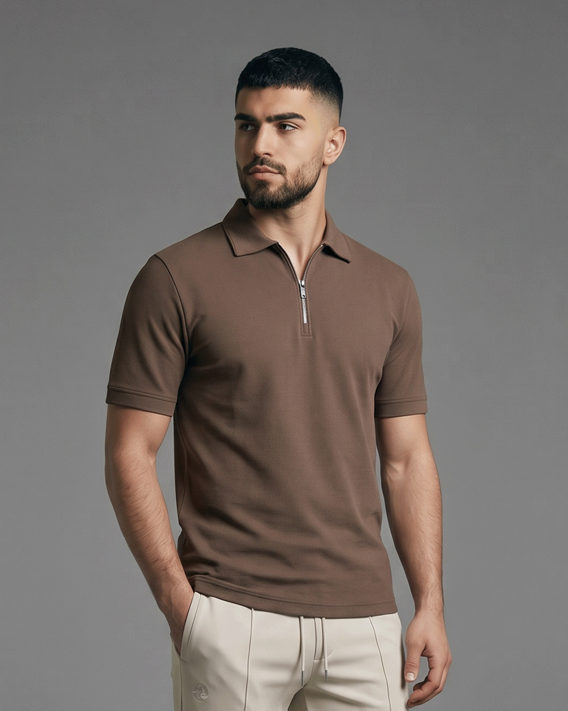 Half-Zip Textured Polo Shirt