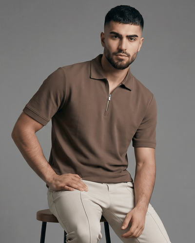 Half-Zip Textured Polo Shirt