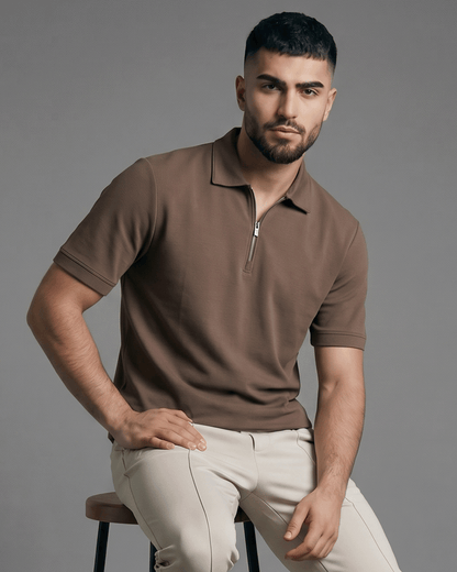 Half-Zip Textured Polo Shirt