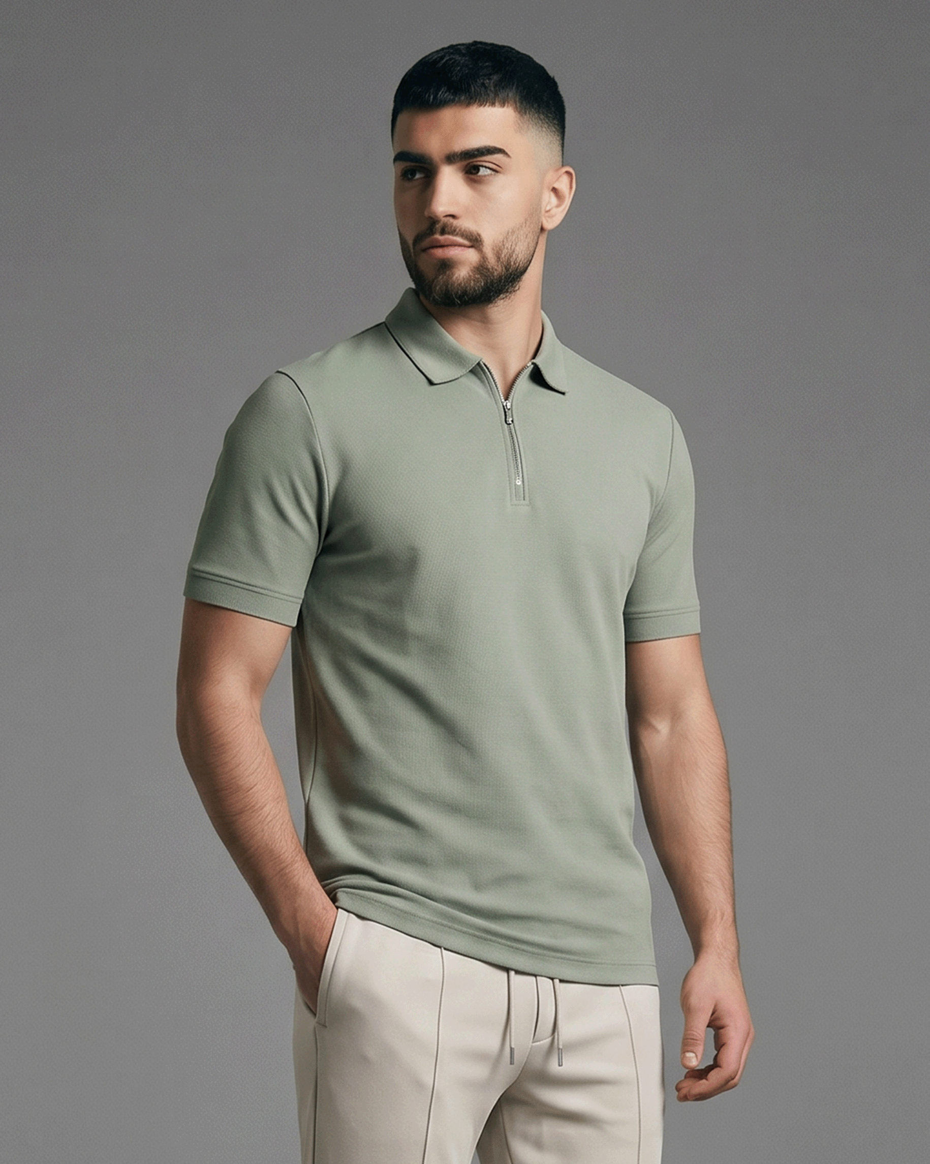 Half-Zip Textured Polo Shirt