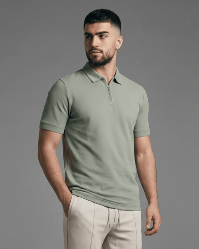 Half-Zip Textured Polo Shirt