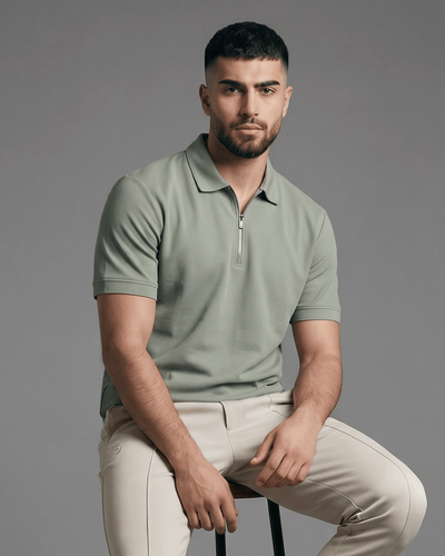 Half-Zip Textured Polo Shirt