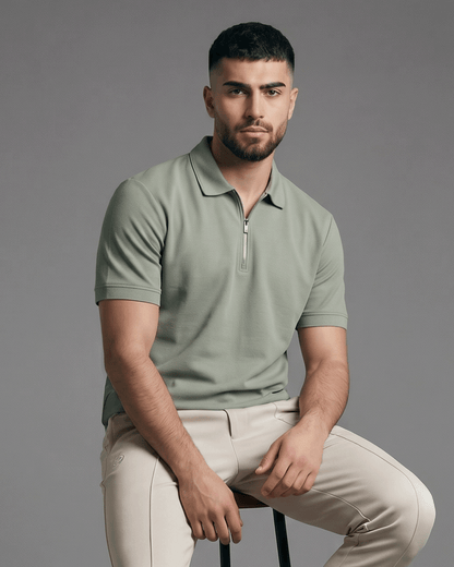 Half-Zip Textured Polo Shirt