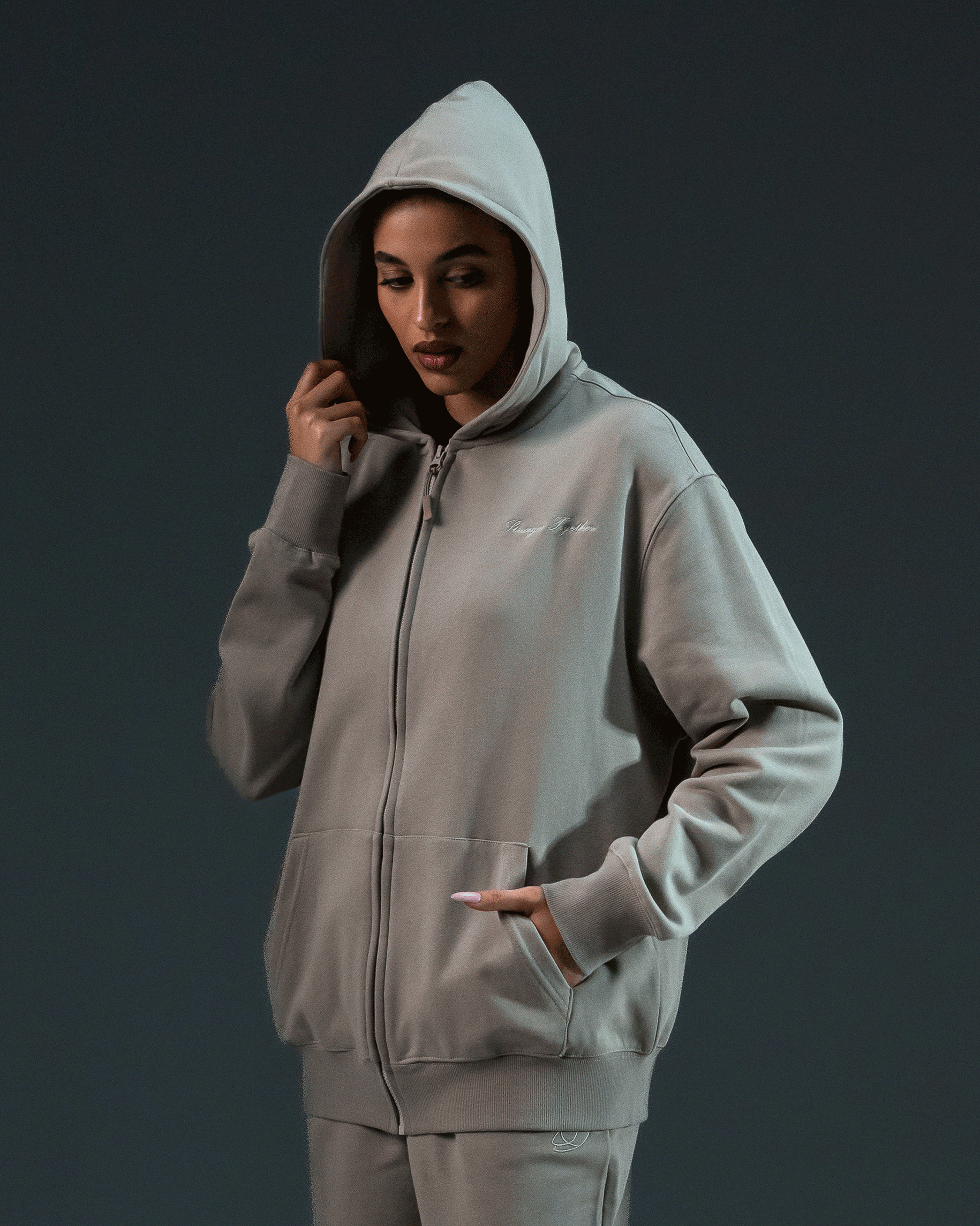 Embroidered Classic Full Zip Women Hoodie