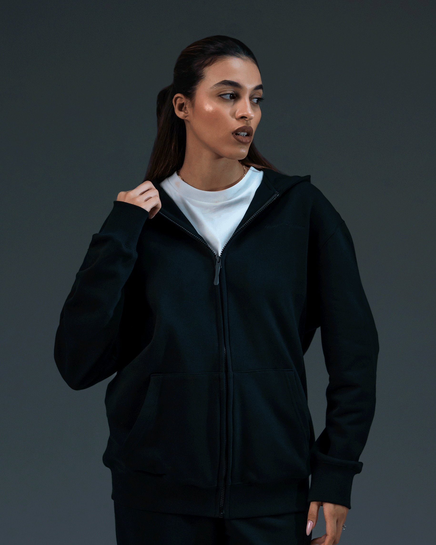 Embroidered Classic Full Zip Women Hoodie